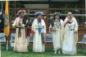 Agnes Pilgrim with daughters Nadine, Sonja, and Mona at the 2009 Pow Wow