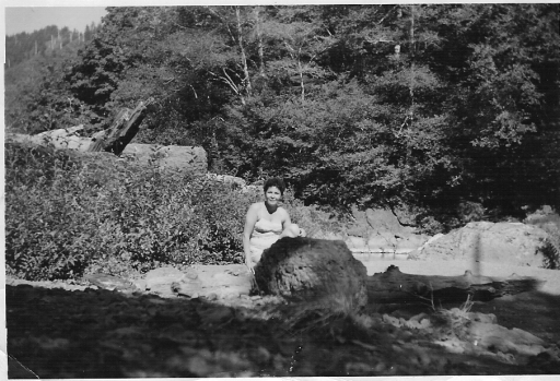 Agnes on Trask River by Tillamook, 1953