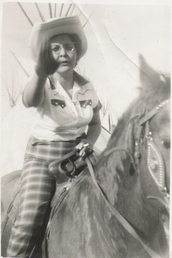 Aggie on horseback, 1950s