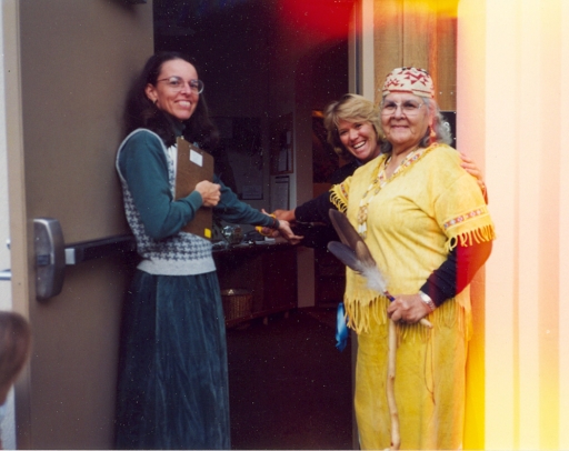 Aggie with Julie Norman and Cathy Shaw at dedication of the Headwaters Environmental Center in Ashland, 1996