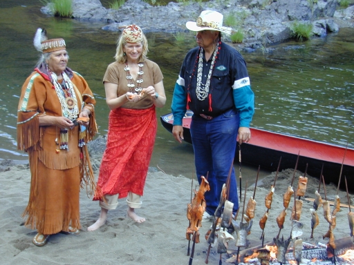 Aggie, Martha Stewart, and Keith Taylor on the Illinois River, 2001