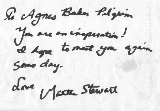 Thank-you note from Martha Stewart after TV interview, 2001