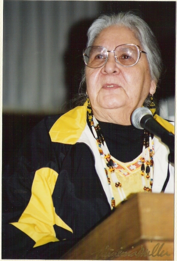 Agnes delivering a speech, 2000