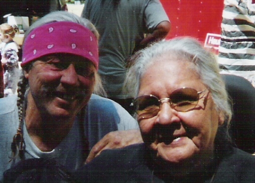 Takelma Intertribal Project leaders, Dennis Martinez and Aggie, at Applegate (Kanaka Flat) Salmon Ceremony , mid-1990s