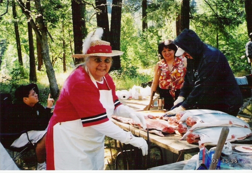 Aggie and family at Applegate Salmon Ceremony, mid-1990s