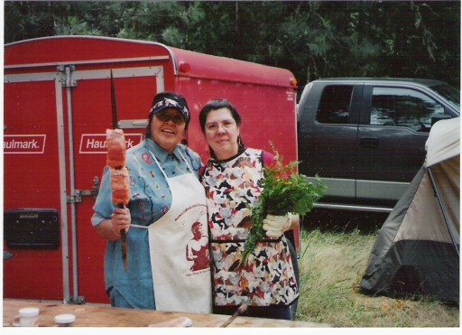 Daughters Nadine Martin and Mona Hudson at Applegate Salmon Ceremony, mid-1990s